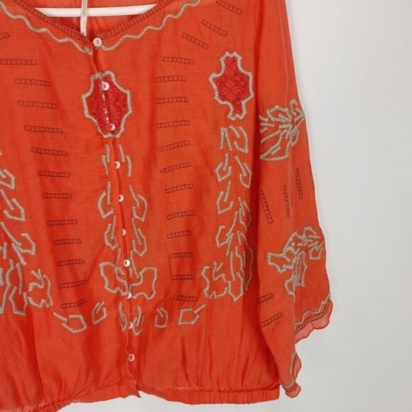 Free People Button Front Boho Blouse Embroidered S - Picture 5 of 6